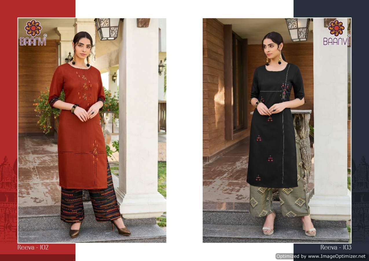 Baanvi Reeva 1 Heavy Ethnic Wear Cotton With Embroidery Kurti With Palazzo Collection